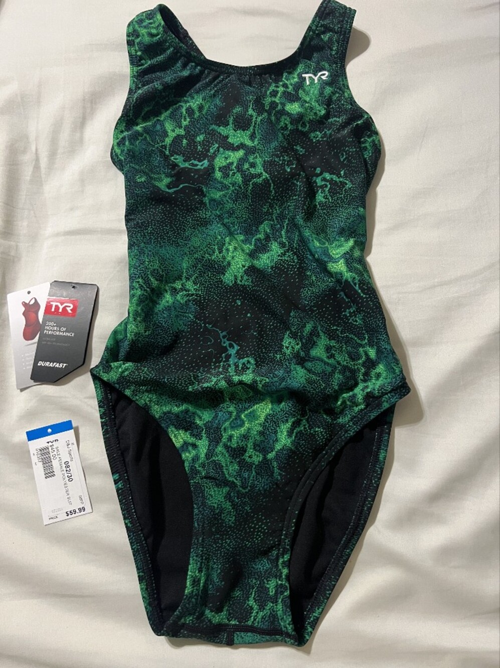 TYR Girls One-Piece Swimsuit in Green and Black